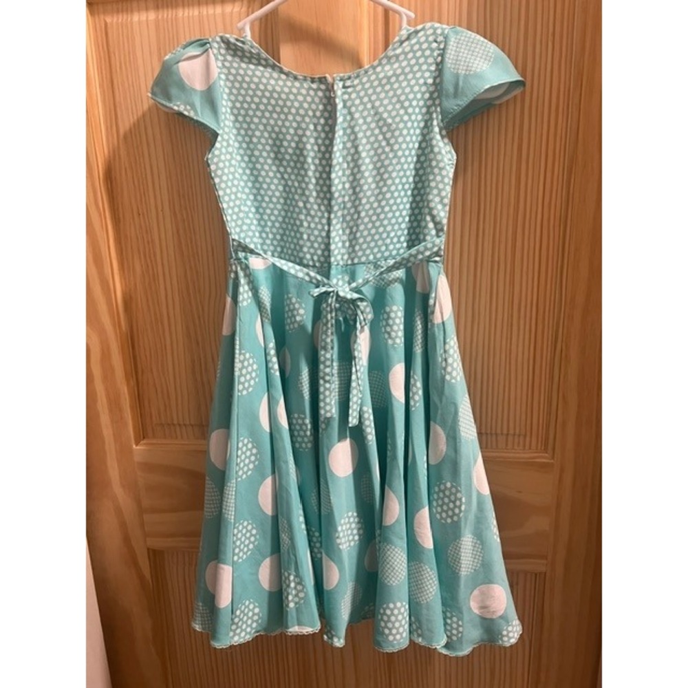 Unbranded Polka Dot Dress Kids Medium Aqua Blue Good Fit and Flare Cap Sleeve